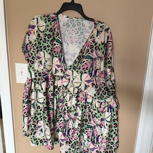 Entro Multicolor Floral and Leopard Print Blouse